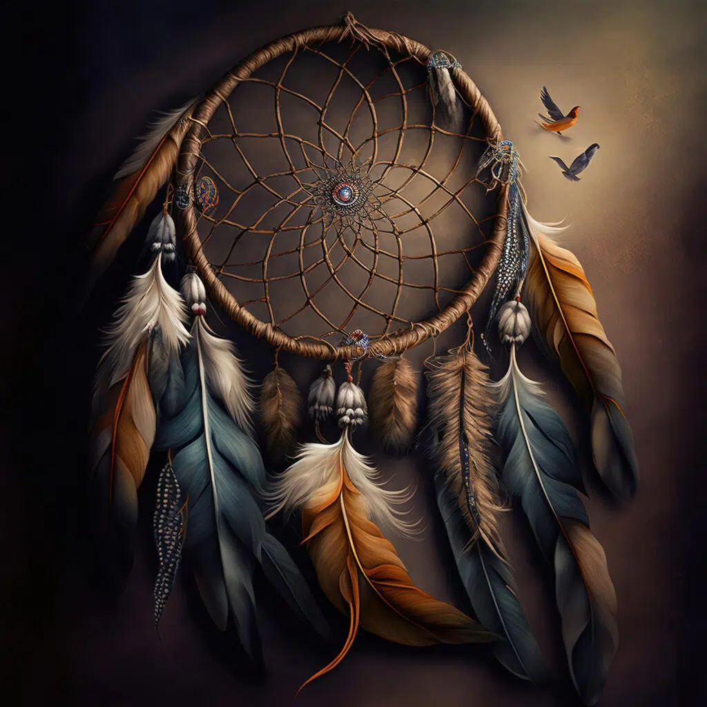 illustration représentant un attrape rêve avec des plumes noires